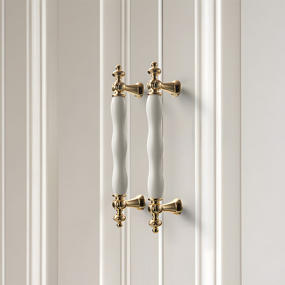 Retro White Ceramic Satin Finish Cabinet Drawer Bar Handles by LookiDecor