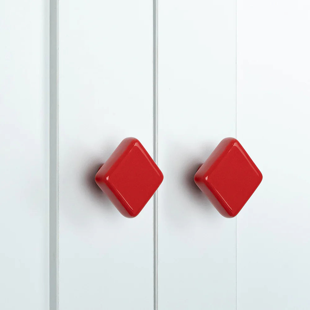 Red Ceramic Square Shape Children's Cabinet Drawer Knobs by LookiDecor