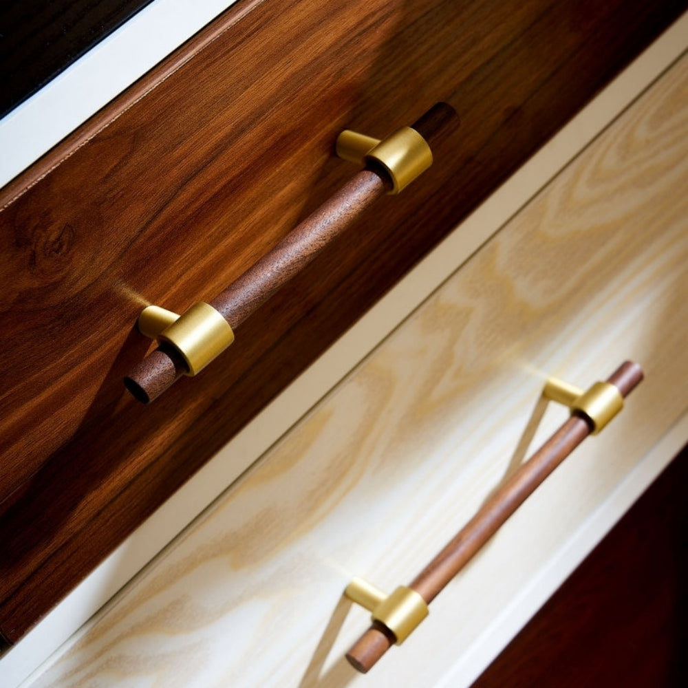Vintage Wooden Brass Kitchen Cabinet Pulls and Handles by LookiDecor