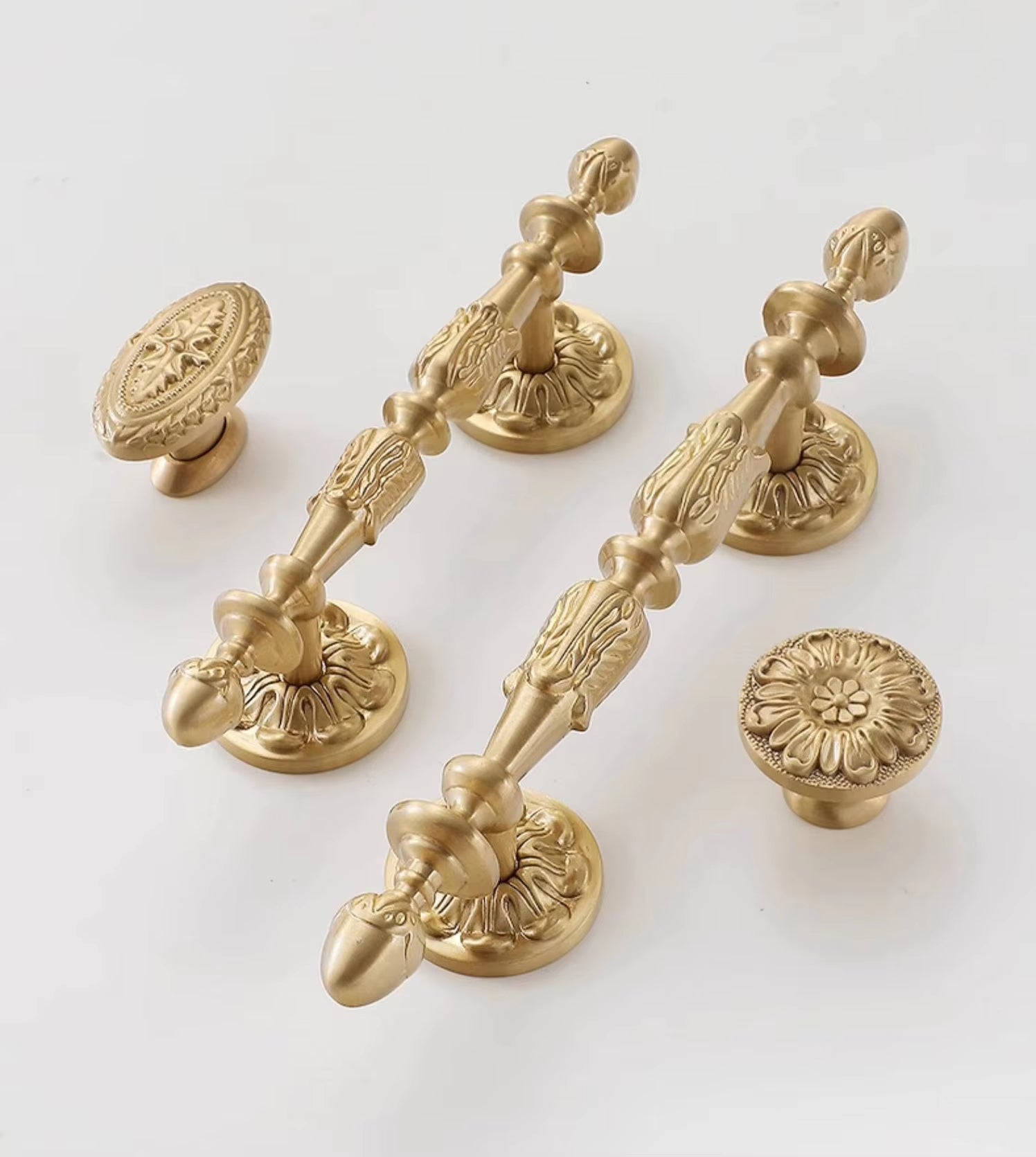 Vintage French Brushed Gold Brass Cabinet Pulls and Door Handles for Furniture by LookiDecor
