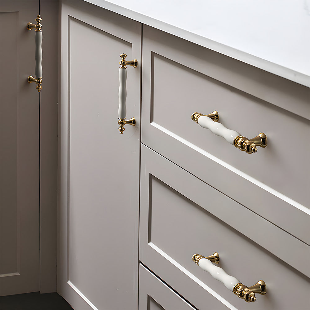 Retro White Ceramic Satin Finish Cabinet Drawer Bar Handles by LookiDecor