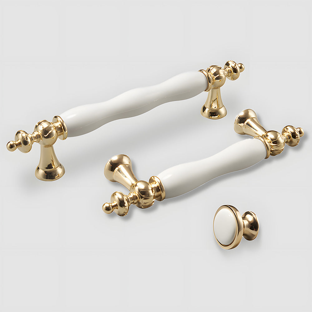Retro White Ceramic Satin Finish Cabinet Drawer Bar Handles by LookiDecor