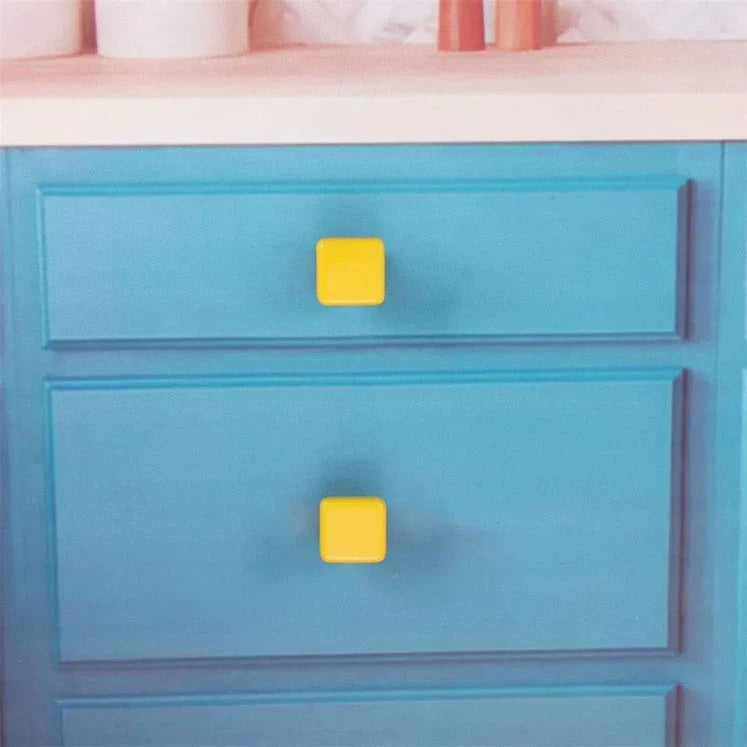 Yellow Ceramic Square Shape Children's Cabinet Drawer Knobs by LookiDecor