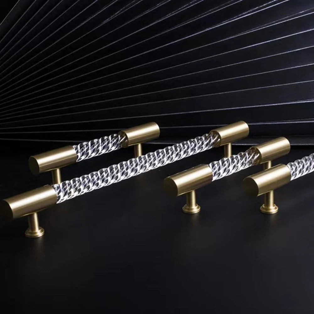 Gold Satin Finish Acrylic Knurled Lines Designed Cabinets T Bar Handle by LookiDecor