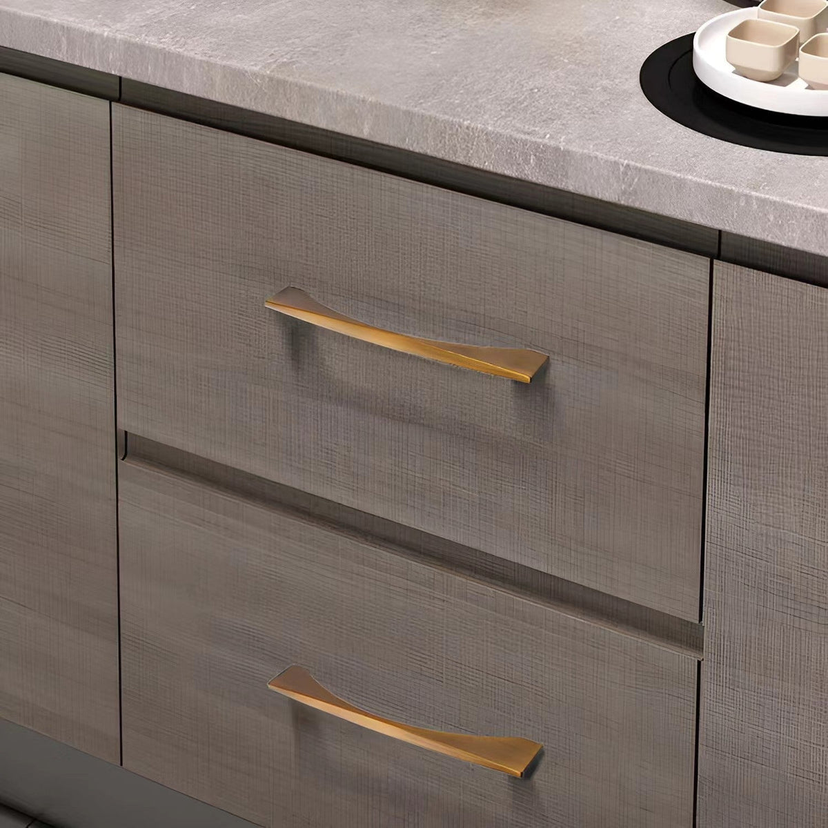Aluminum Alloy Brushed Brass Bow Pull Cabinet Handles for Kitchens by LookiDecor