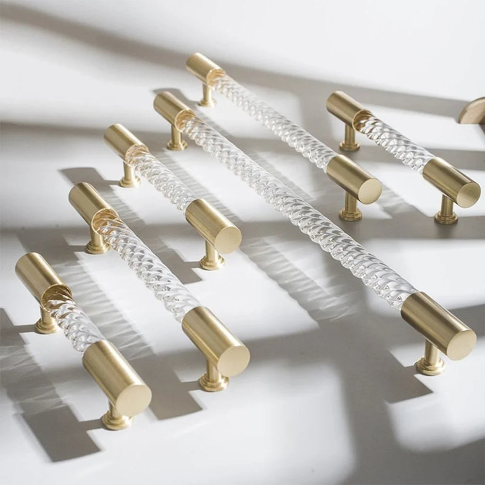 Gold Satin Finish Acrylic Knurled Lines Designed Cabinets T Bar Handle by LookiDecor