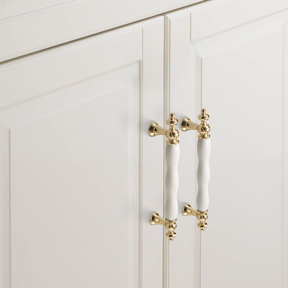 Retro White Ceramic Satin Finish Cabinet Drawer Bar Handles by LookiDecor
