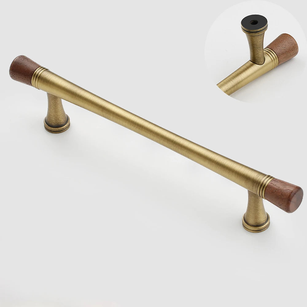 Vintage Walnut Brass Cabinet Handle Cabinets Drawer Pulls by LookiDecor