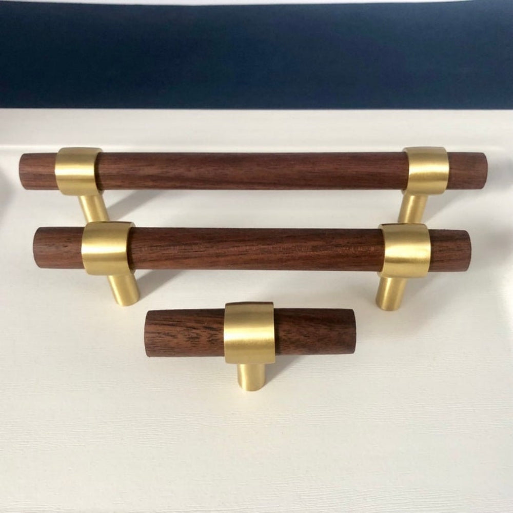Vintage Wooden Brass Kitchen Cabinet Pulls and Handles by LookiDecor