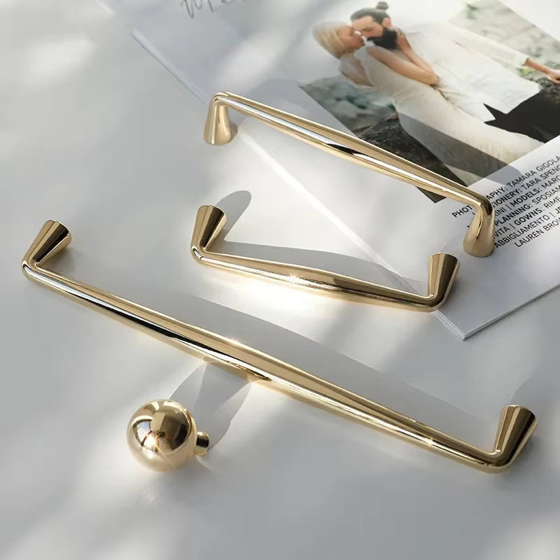 Bright Gold Zinc Alloy Cabinet Handles for Closets Drawers by LookiDecor