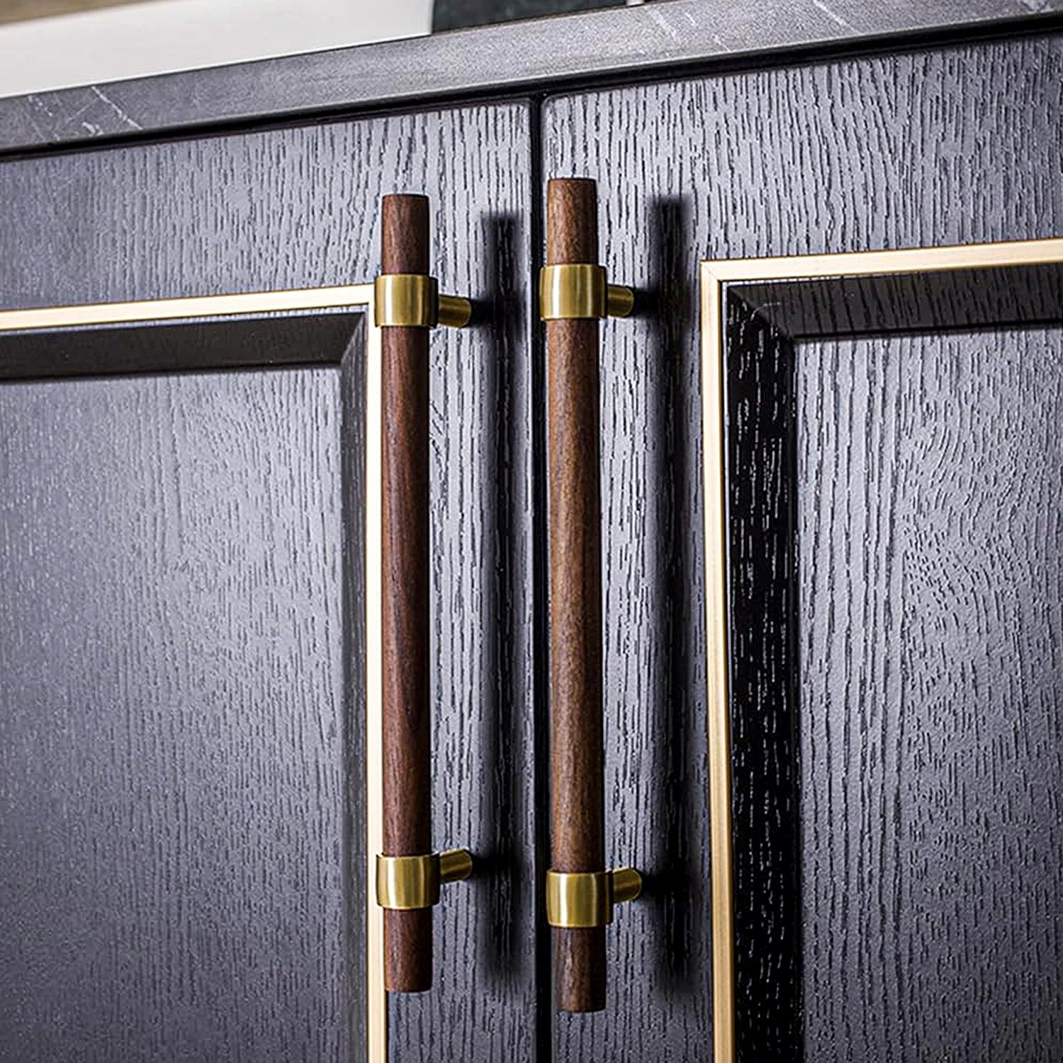 Vintage Wooden Brass Kitchen Cabinet Pulls and Handles by LookiDecor