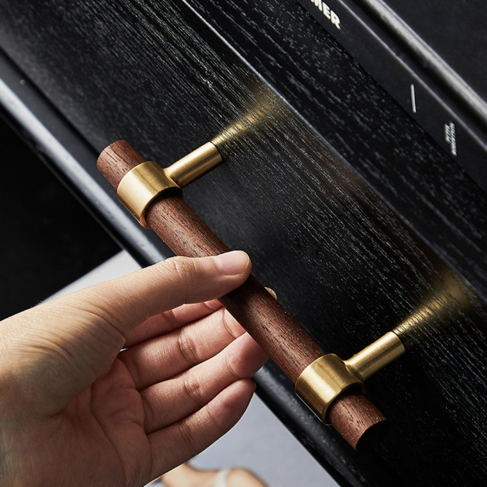Vintage Wooden Brass Kitchen Cabinet Pulls and Handles by LookiDecor
