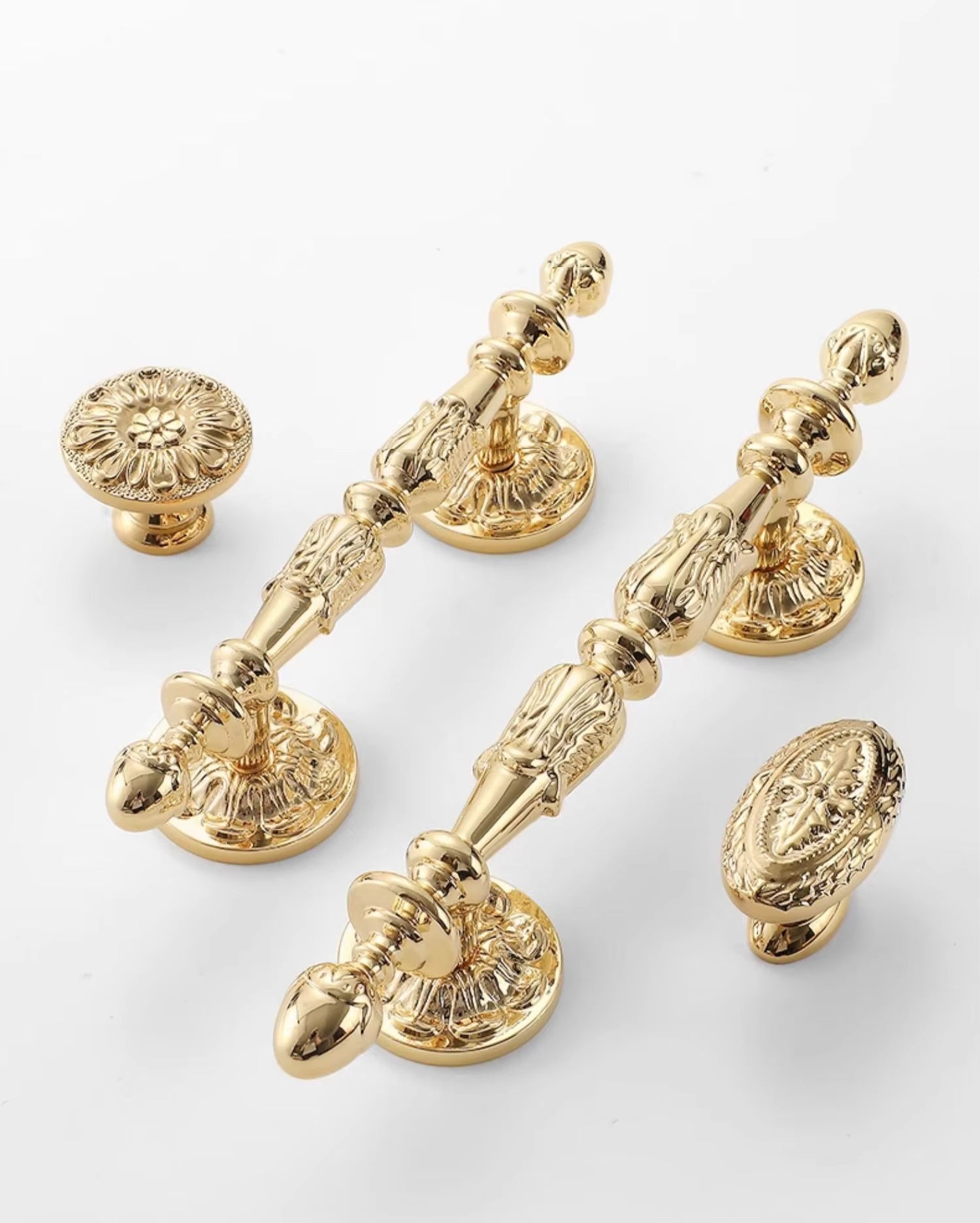 Polished Gold Cabinet Handles and Knobs Vintage French Door Pulls by LookiDecor
