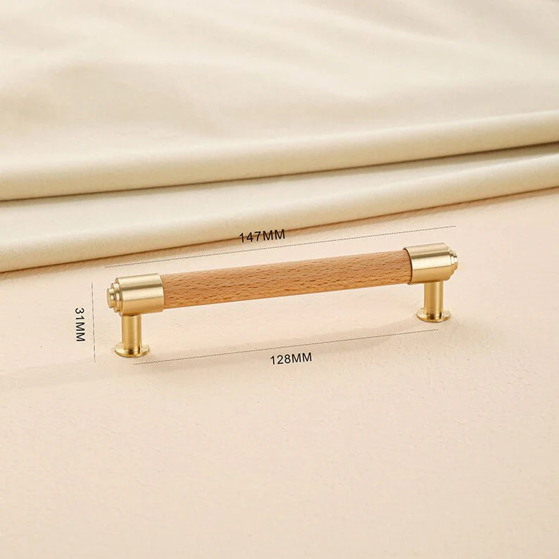 Beech Wood Cabinet Handles and Drawer Pulls with Gold Brass for Kitchens by LookiDecor
