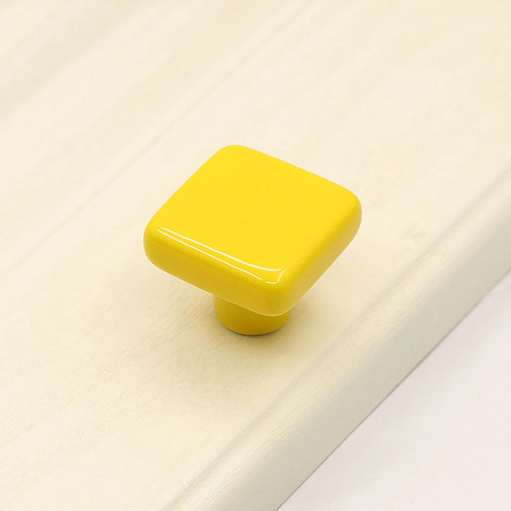 Yellow Ceramic Square Shape Children's Cabinet Drawer Knobs by LookiDecor