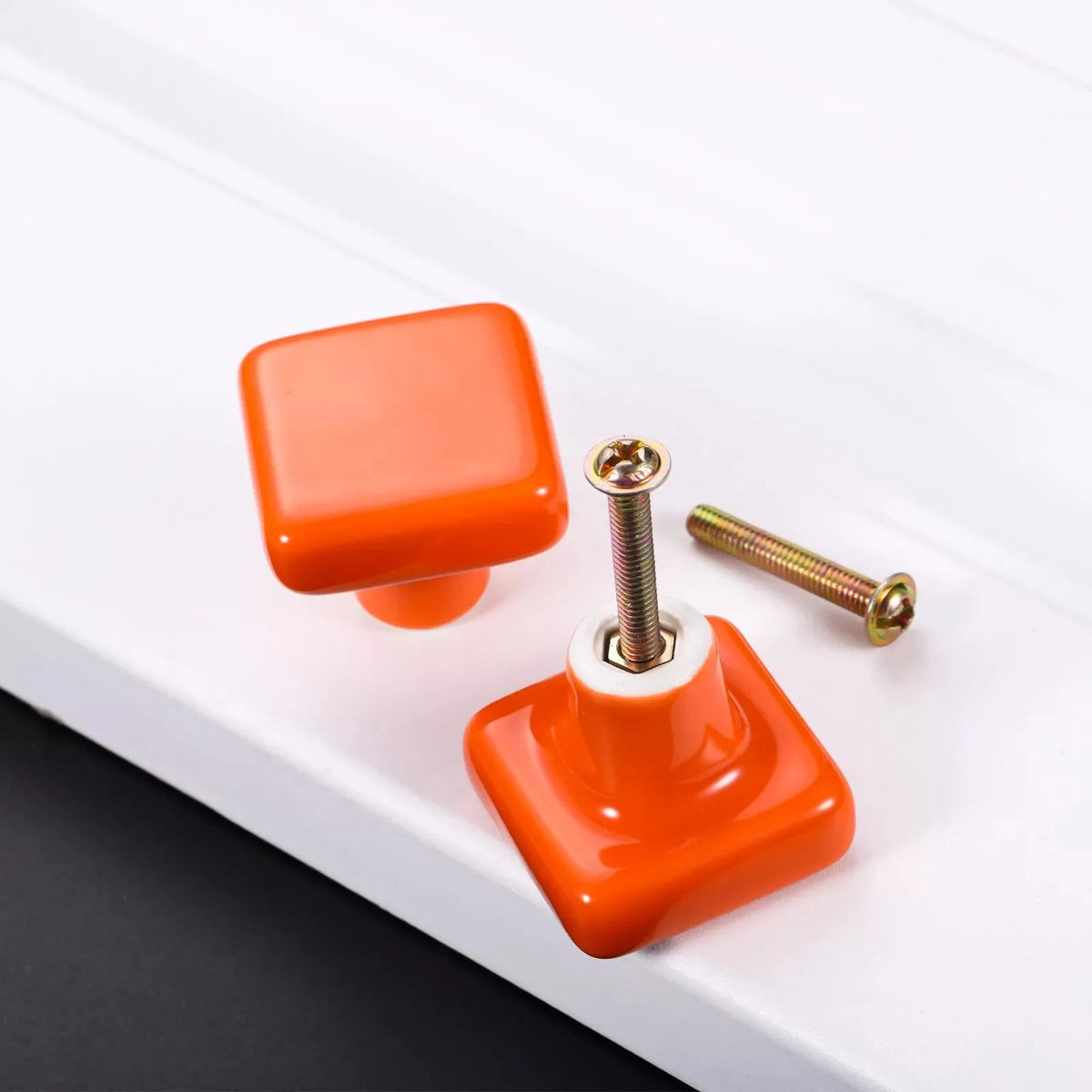Orange Ceramic Square Shape Children's Cabinet Drawer Knobs by LookiDecor