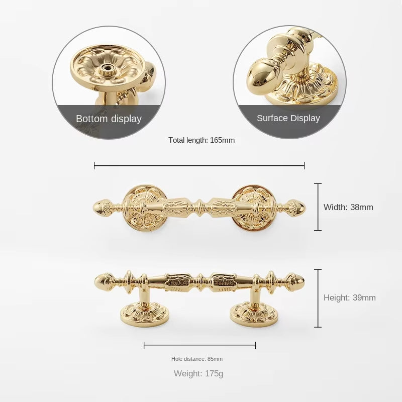 Polished Gold Cabinet Handles and Knobs Vintage French Door Pulls by LookiDecor