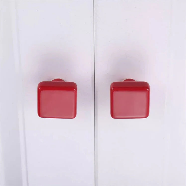 Red Ceramic Square Shape Children's Cabinet Drawer Knobs by LookiDecor