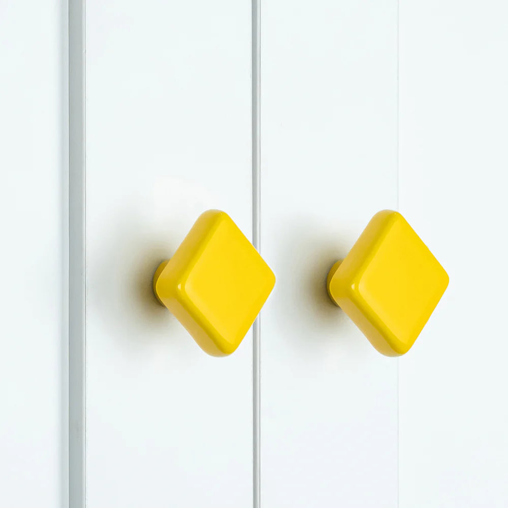 Yellow Ceramic Square Shape Children's Cabinet Drawer Knobs by LookiDecor