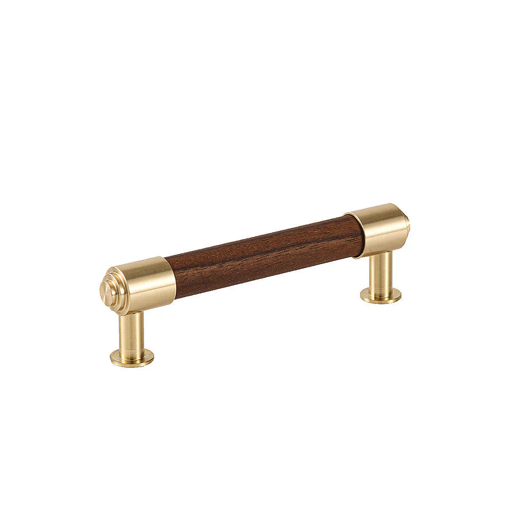 Walnut Wood Cabinet Handles and Drawer Pulls with Gold Brass for Kitchens by LookiDecor