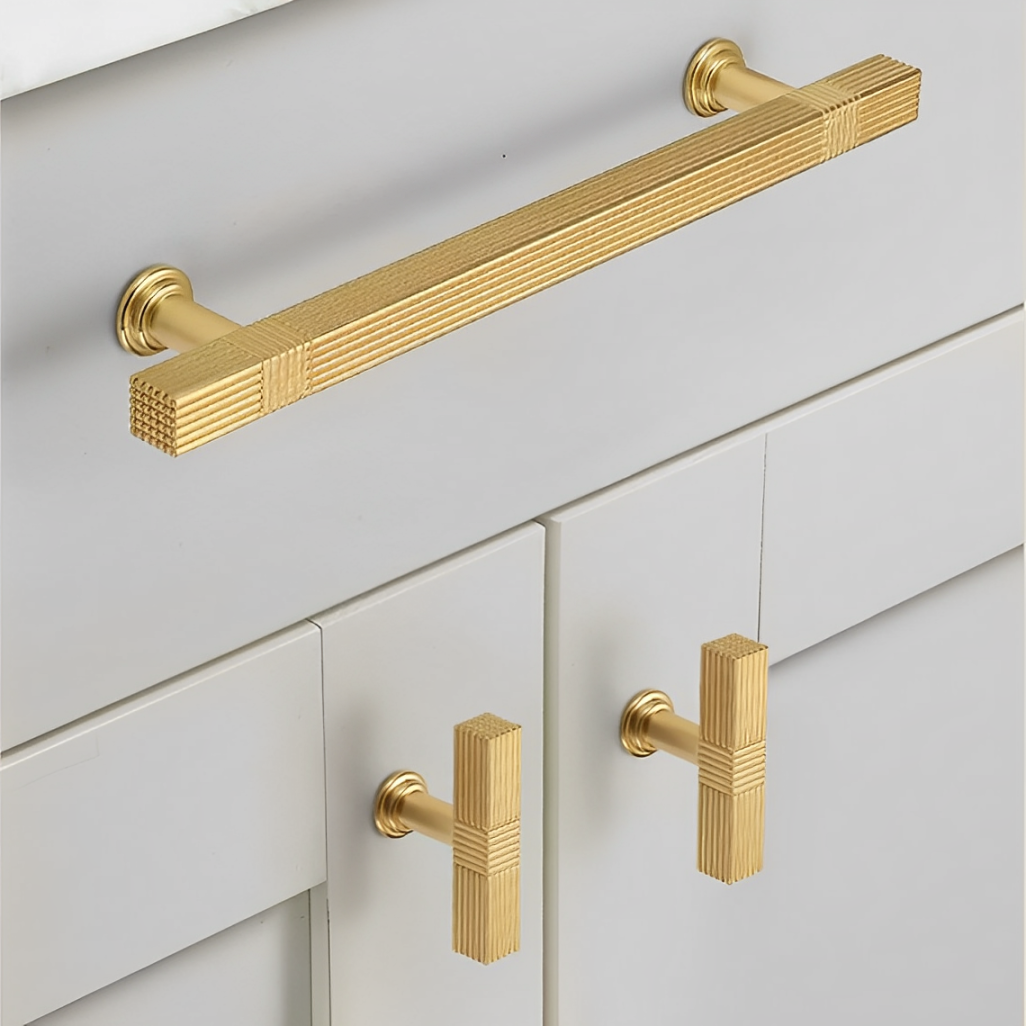 Gold Stain Finish Knurled Design Kitchen Cabinet Bar Pull Handles by LookiDecor