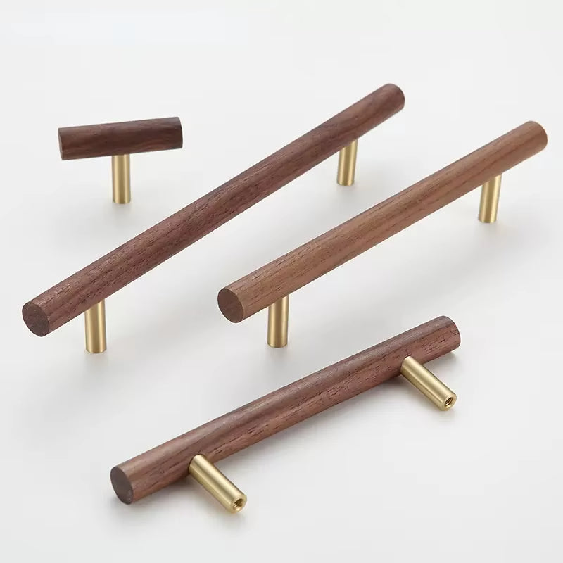 Nordic Wooden Cabinet Handles and Drawer Pulls Walnut T Bar Knobs by LookiDecor