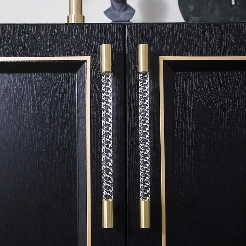 Gold Satin Finish Acrylic Knurled Lines Designed Cabinets T Bar Handle by LookiDecor