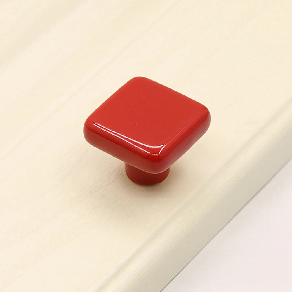 Red Ceramic Square Shape Children's Cabinet Drawer Knobs by LookiDecor