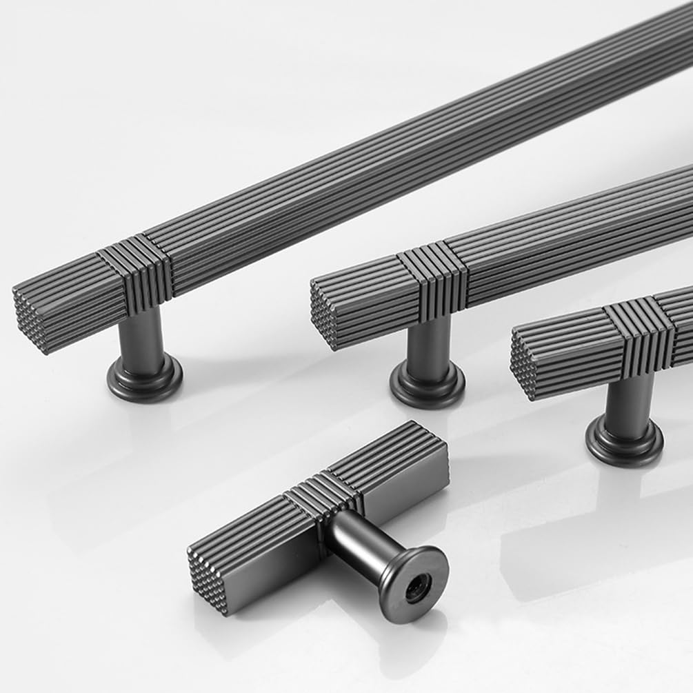 Black Knurled Kitchen Cabinet T Bar Shaped Handles by LookiDecor