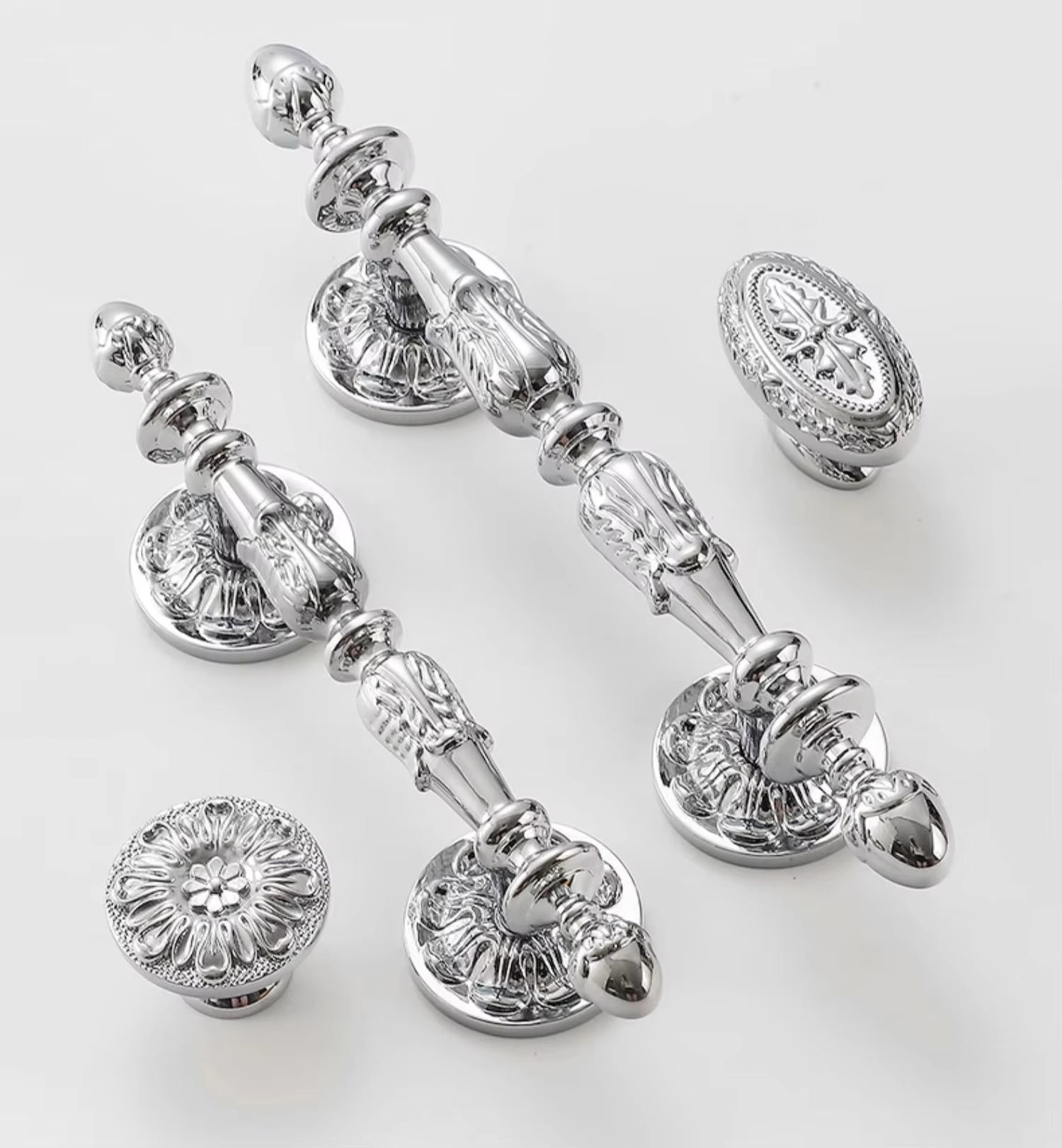 Polished Silver Cabinet Handles and Knobs French Door Pulls by LookiDecor
