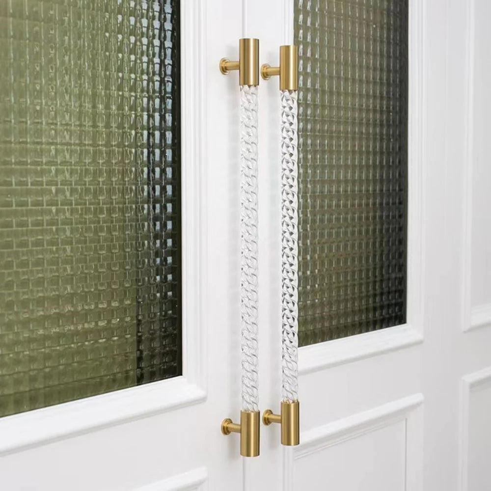 Gold Satin Finish Acrylic Knurled Lines Designed Cabinets T Bar Handle by LookiDecor