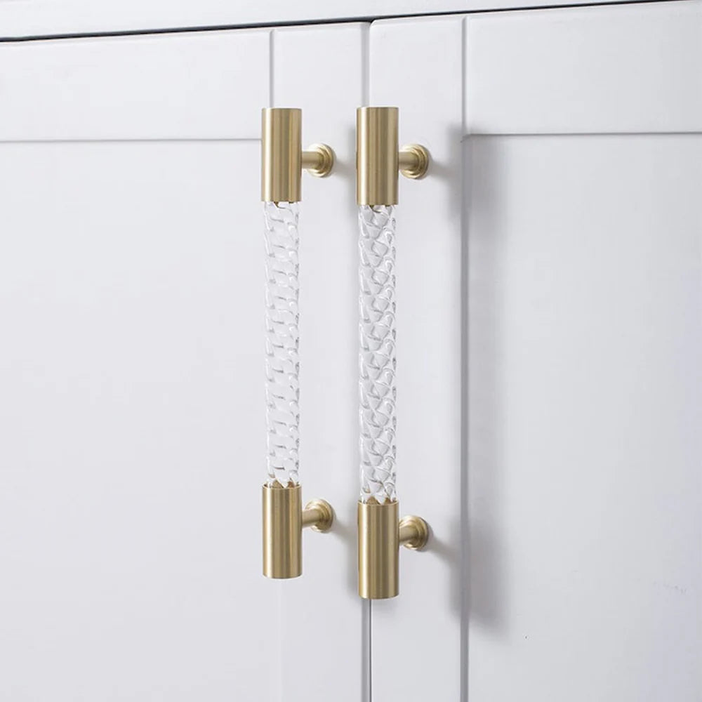 Gold Satin Finish Acrylic Knurled Lines Designed Cabinets T Bar Handle by LookiDecor