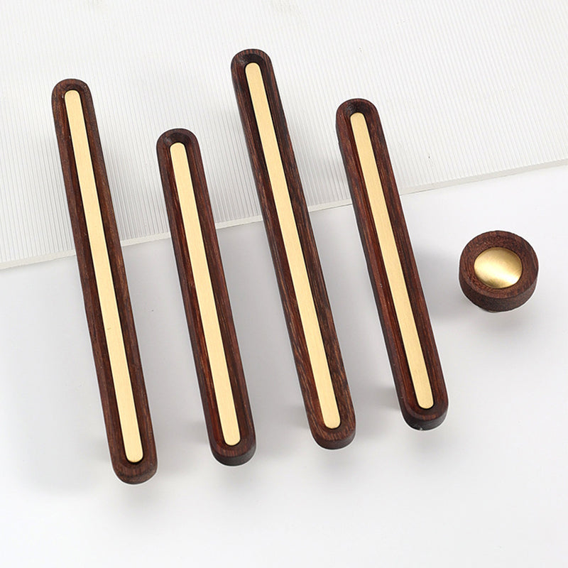 Walnut Wood Brass Modern Cabinet Handles Knobs for Furniture by LookiDecor