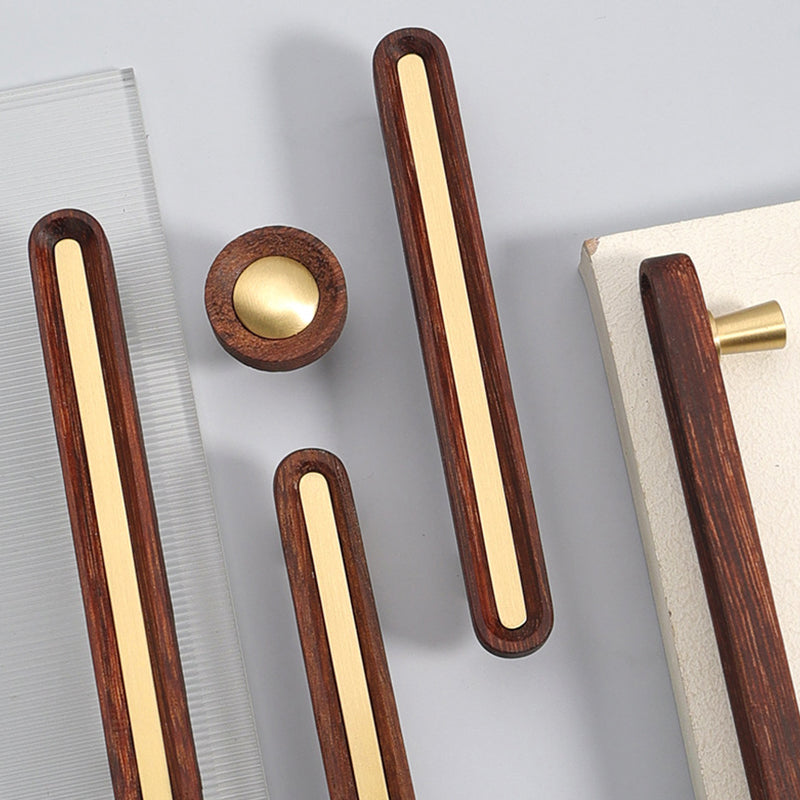 Walnut Wood Brass Modern Cabinet Handles Knobs for Furniture by LookiDecor
