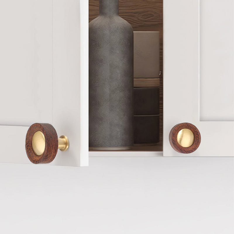 Walnut Wood Brass Modern Cabinet Handles Knobs for Furniture by LookiDecor
