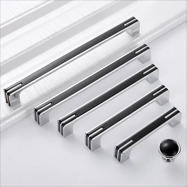 Modern Black and Chrome Kitchen Cabinet Handles by LookiDecor