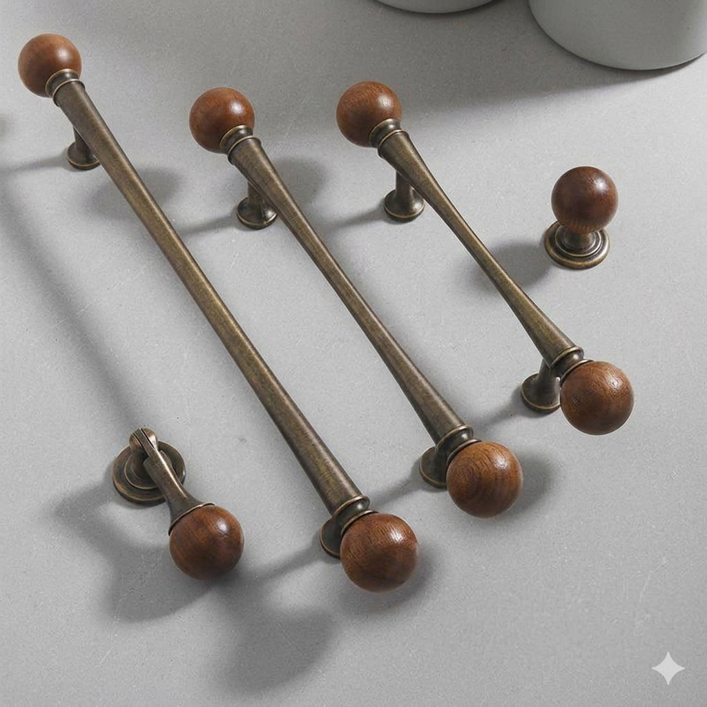 Retro Antique Bronze Walnut Brass Cabinet Handles for Kitchens by LookiDecor