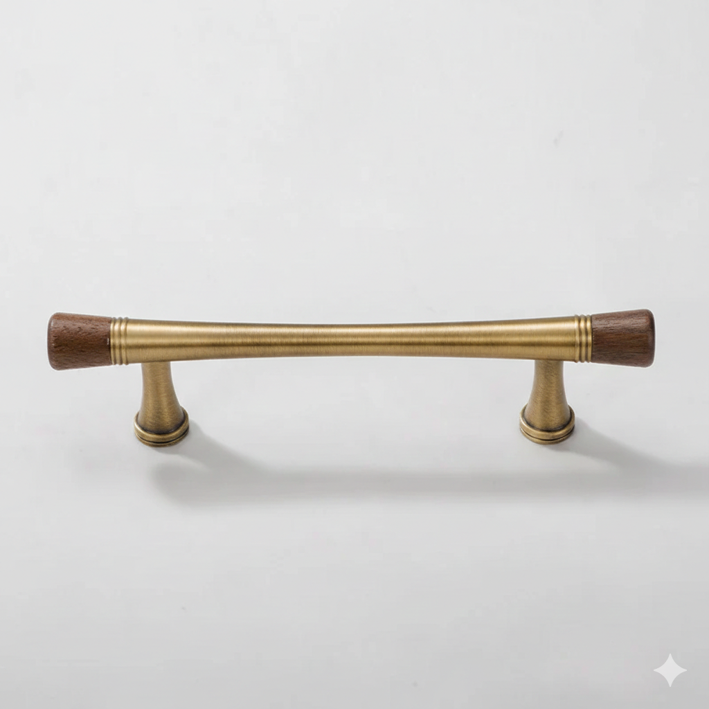 Vintage Walnut Brass Cabinet Handle Cabinets Drawer Pulls by LookiDecor