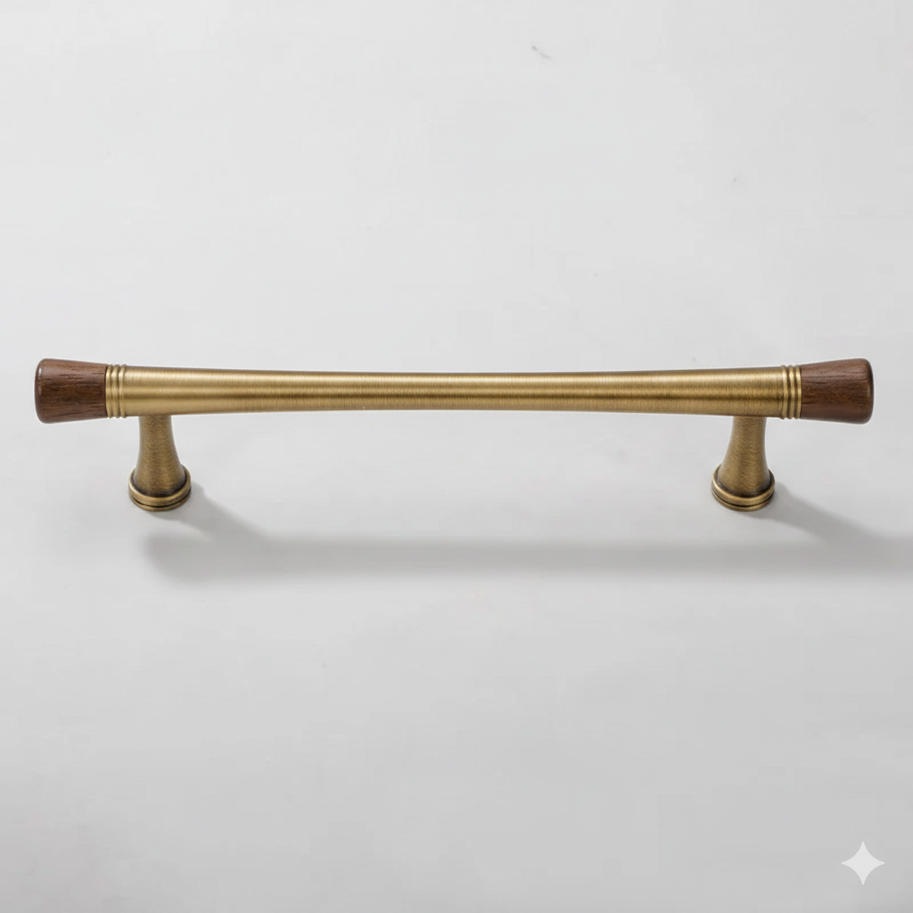 Vintage Walnut Brass Cabinet Handle Cabinets Drawer Pulls by LookiDecor