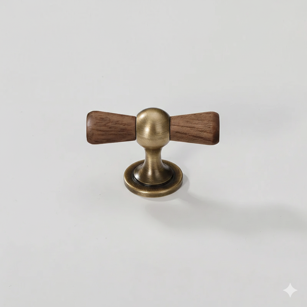 Vintage Walnut Brass Cabinet Handle Cabinets Drawer Pulls by LookiDecor