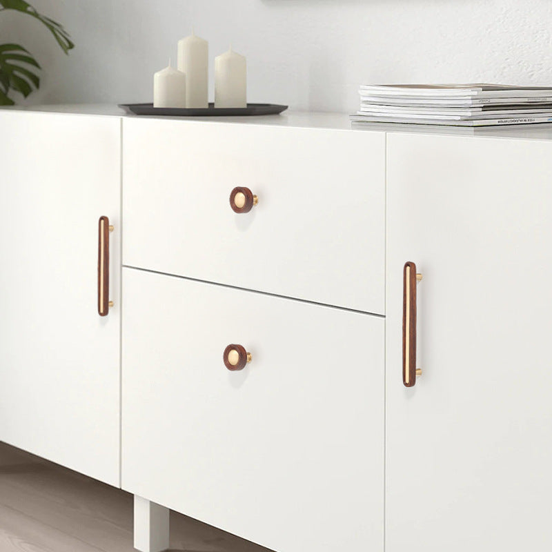Walnut Wood Brass Modern Cabinet Handles Knobs for Furniture by LookiDecor