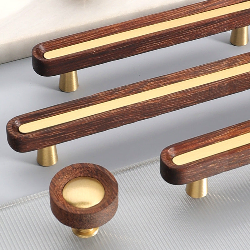 Walnut Wood Brass Modern Cabinet Handles Knobs for Furniture by LookiDecor