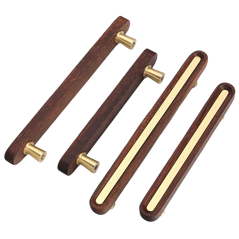 Walnut Wood Brass Modern Cabinet Handles Knobs for Furniture by LookiDecor