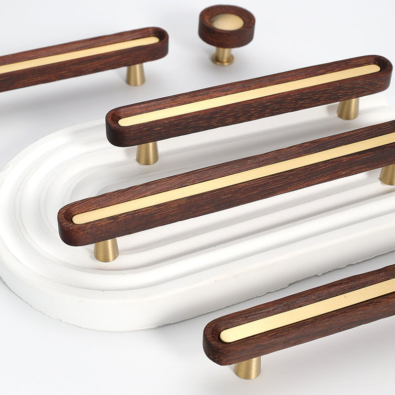 Walnut Wood Brass Modern Cabinet Handles Knobs for Furniture by LookiDecor