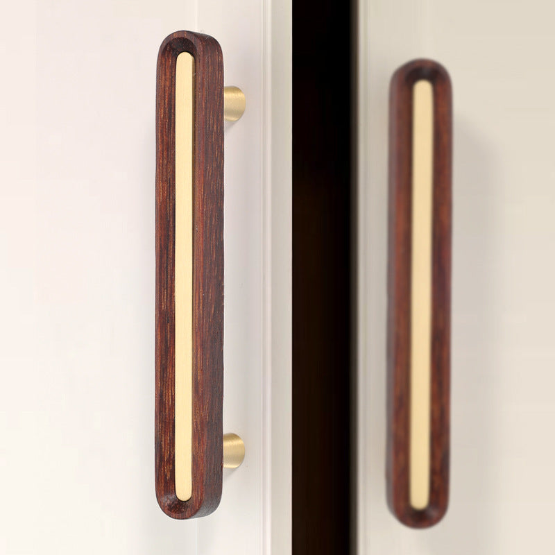 Walnut Wood Brass Modern Cabinet Handles Knobs for Furniture by LookiDecor