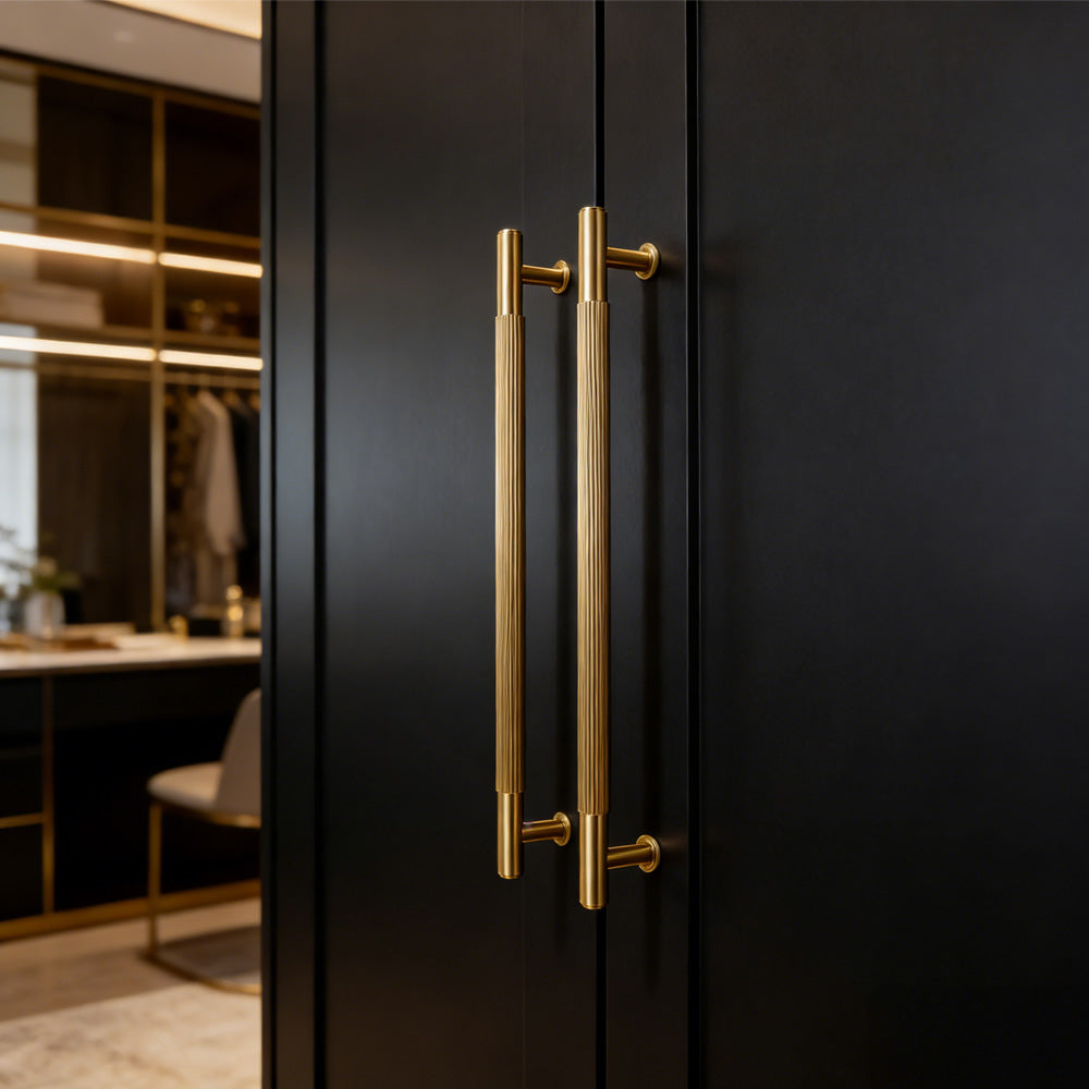 Gold Vintage Lined Brass Kitchen Cabinet Handles