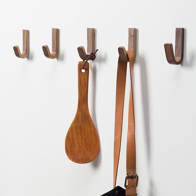 Self-Adhesive Walnut Wood Door Hooks for Clothes Towels by LookiDecor