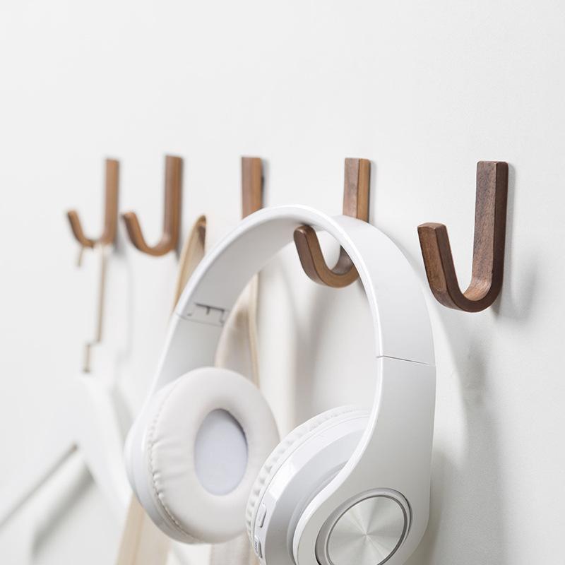 Self-Adhesive Walnut Wood Door Hooks for Clothes Towels by LookiDecor