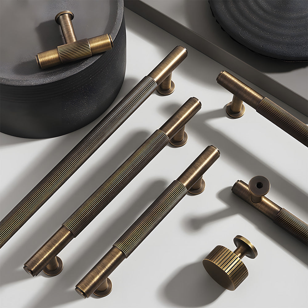 Bronze Vintage Lined Brass Kitchen Cabinet Handles by LookiDecor