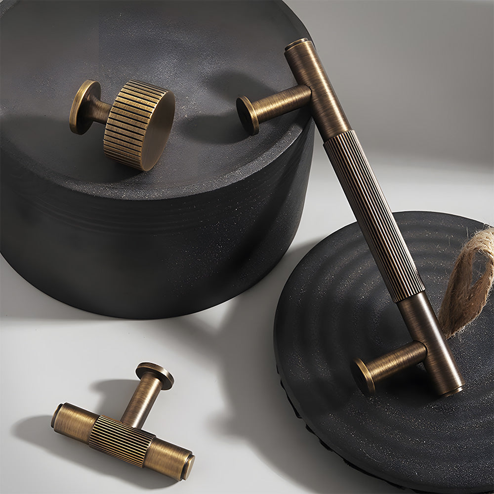 Bronze Vintage Lined Brass Kitchen Cabinet Handles by LookiDecor